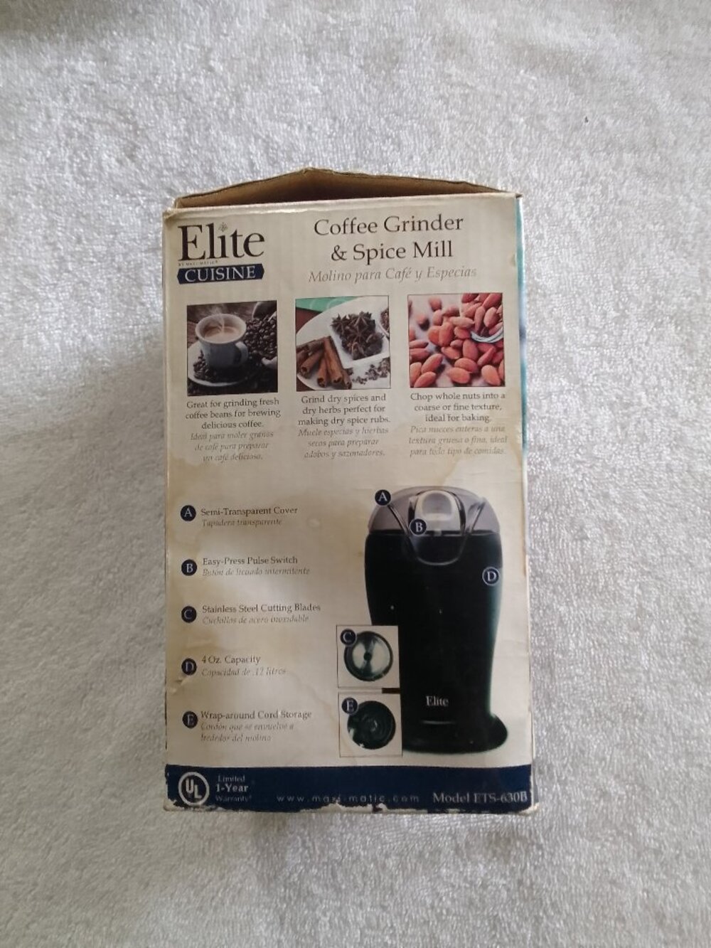 Elite deluxe stainless steel sharp blade cuisine coffee grinder&spice mill NWT